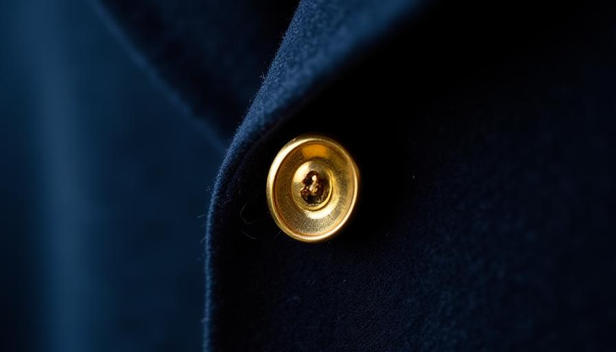 Close-up of a well-fitted navy blazer with gold button accents